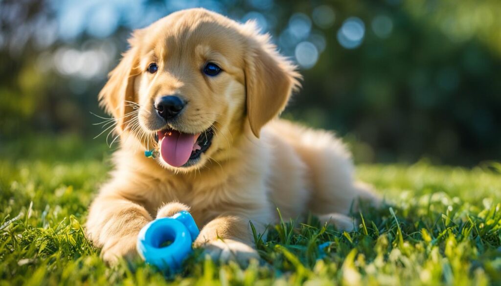 puppy chewing on a toy